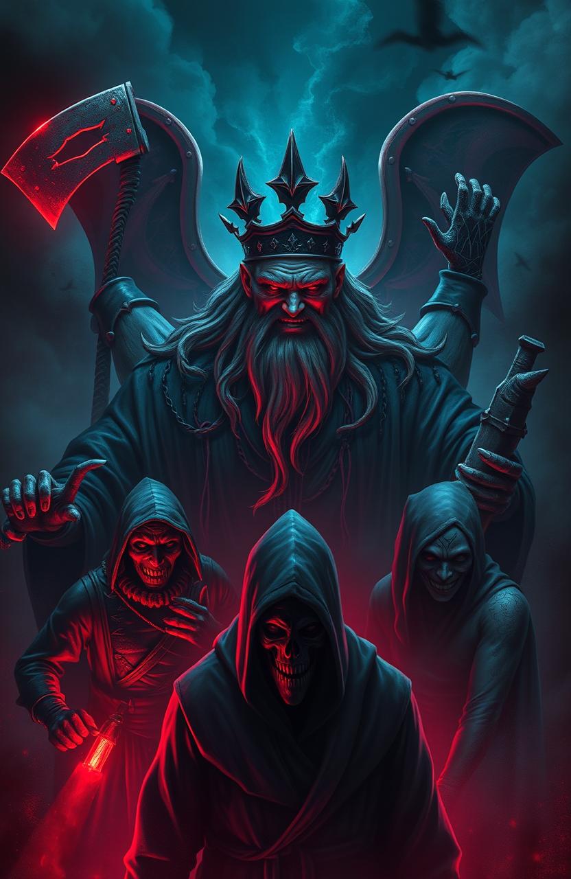 A dark and atmospheric book cover featuring a god of games, a mysterious figure emanating ominous power, in the center