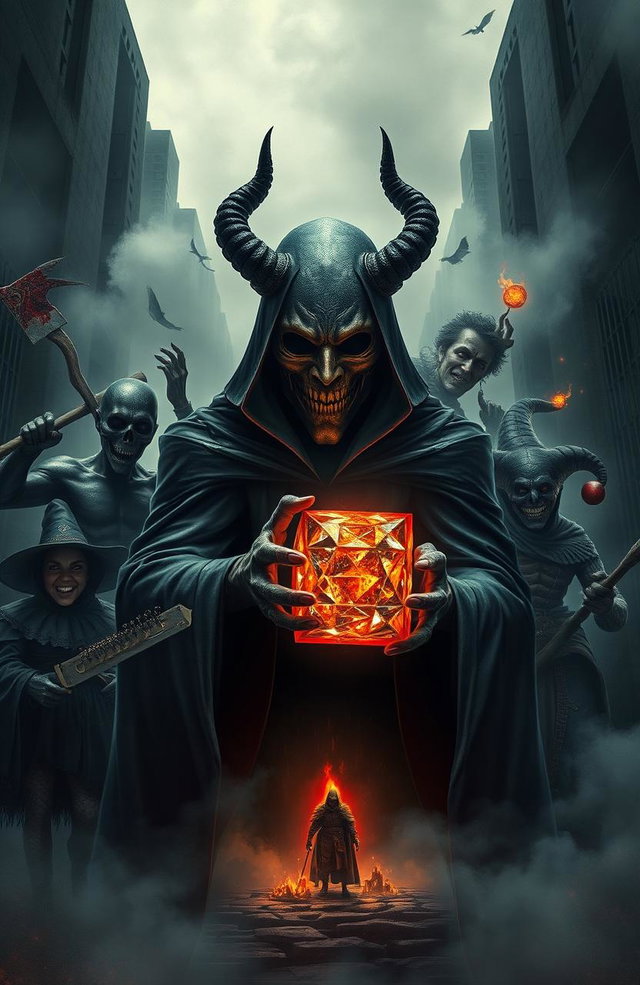 A modern, dark book cover without text, conveying an atmosphere of mystique and horror