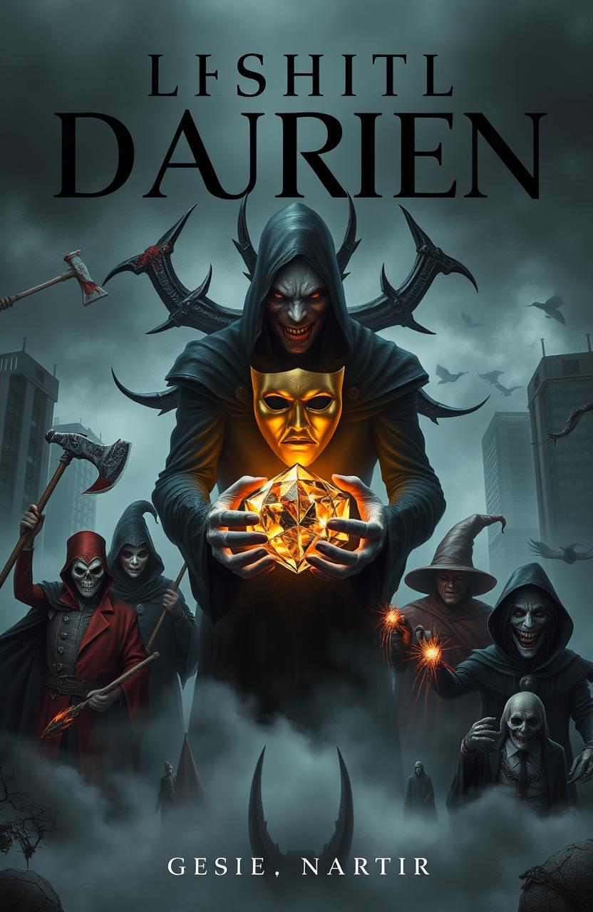 A modern, dark book cover without text, conveying an atmosphere of mystique and horror