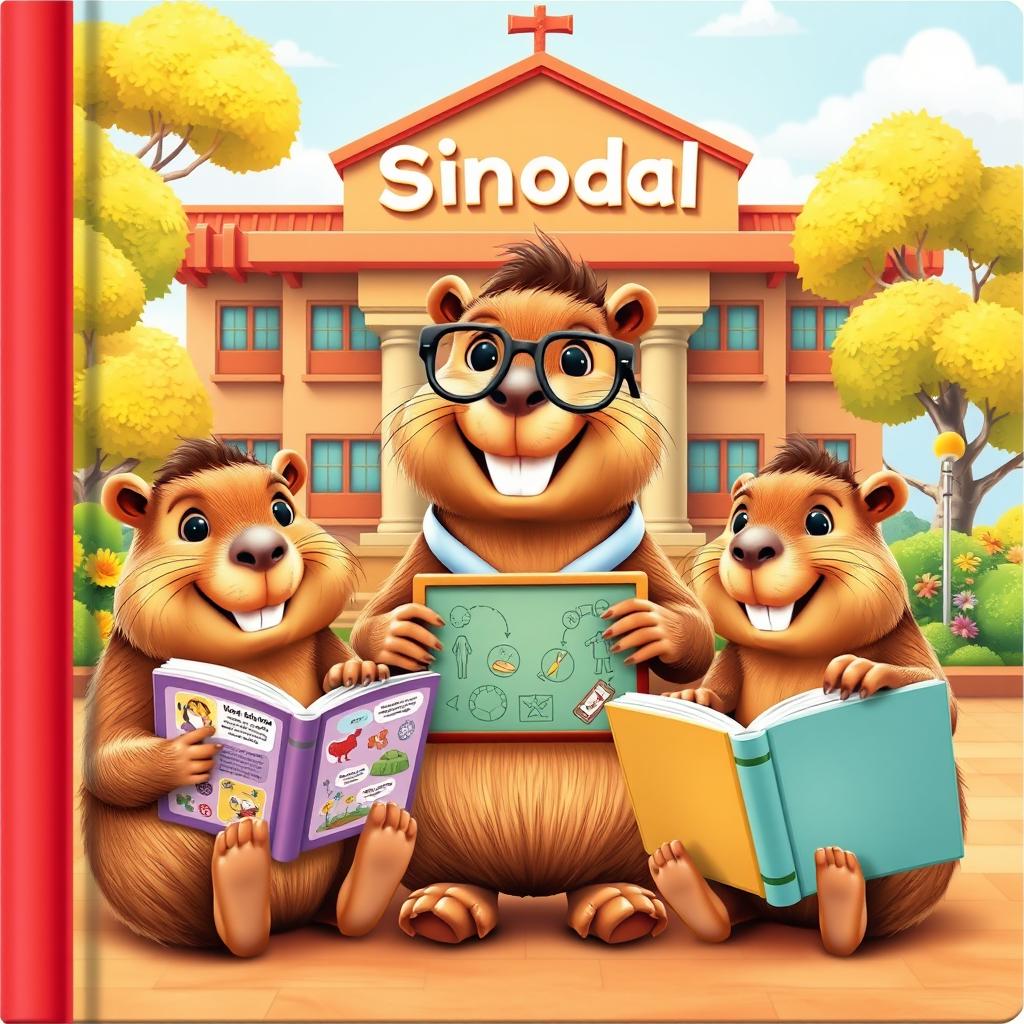 A delightful cover illustration featuring three 3D-style capybaras in a cheerful educational setting