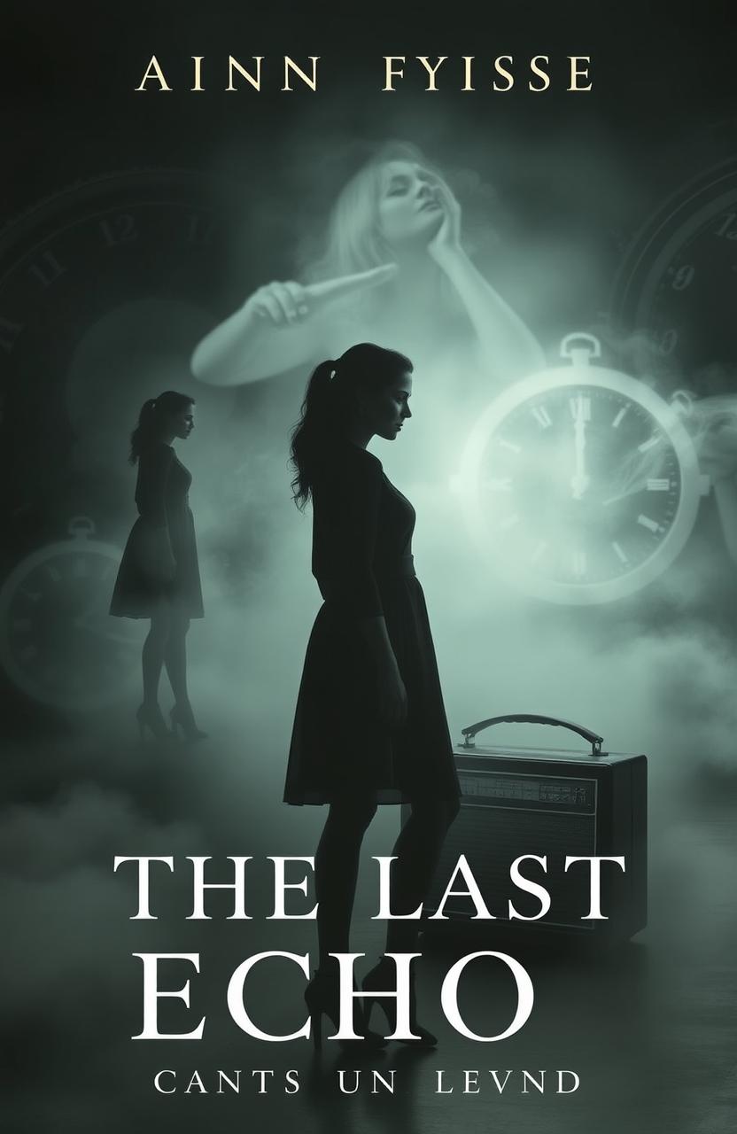 A mysterious novel cover for 'THE LAST ECHO', featuring a woman caught in an endless, surreal time loop