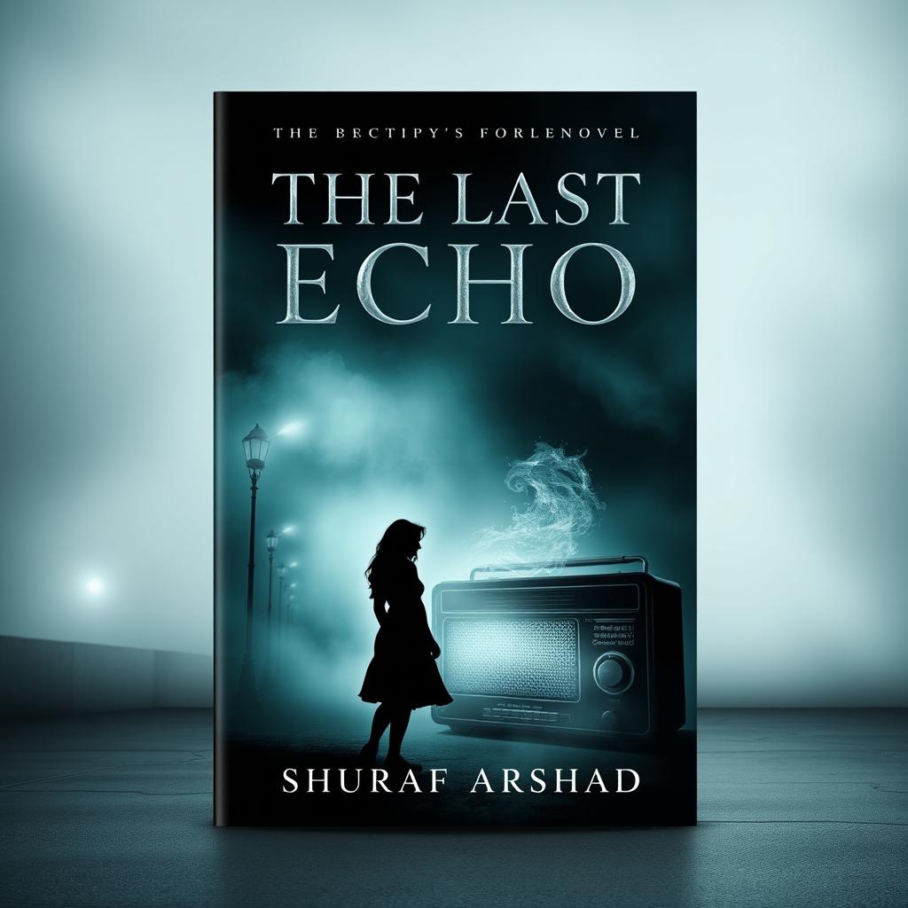 A moody and atmospheric book cover design for a mysterious novel titled "THE LAST ECHO" by Shuraf Arshad