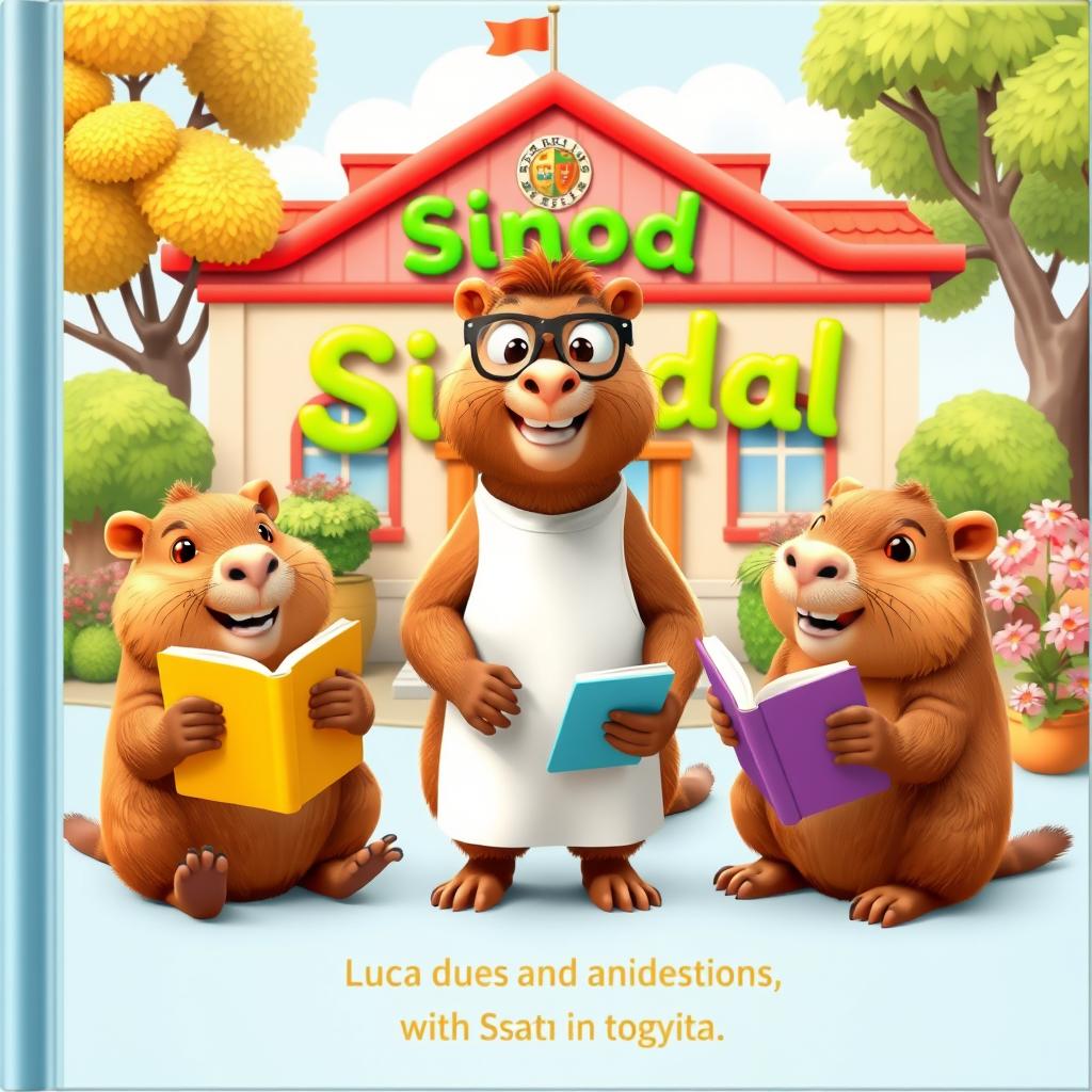 A vibrant cover illustration featuring three 3D-style capybaras in a delightful educational scene