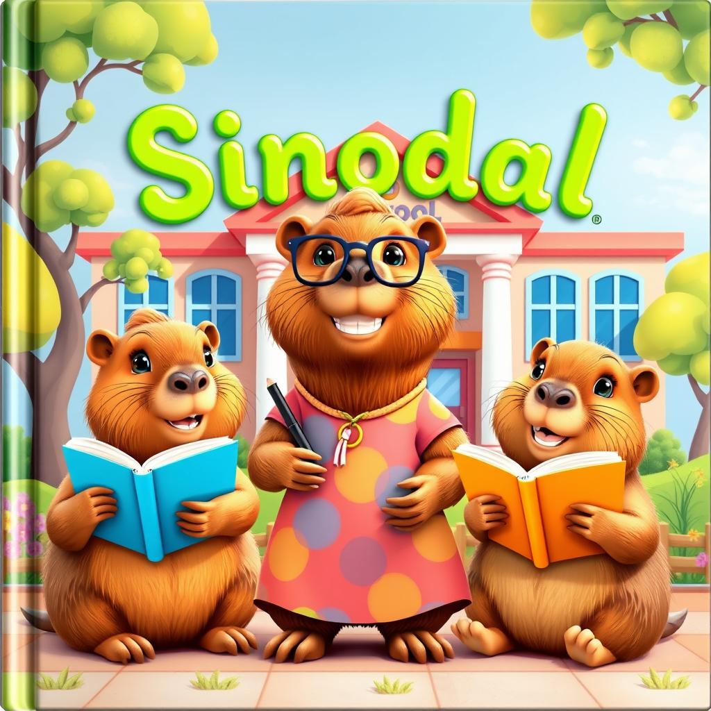 A charming cover illustration featuring three 3D-style capybaras in a vibrant educational scene
