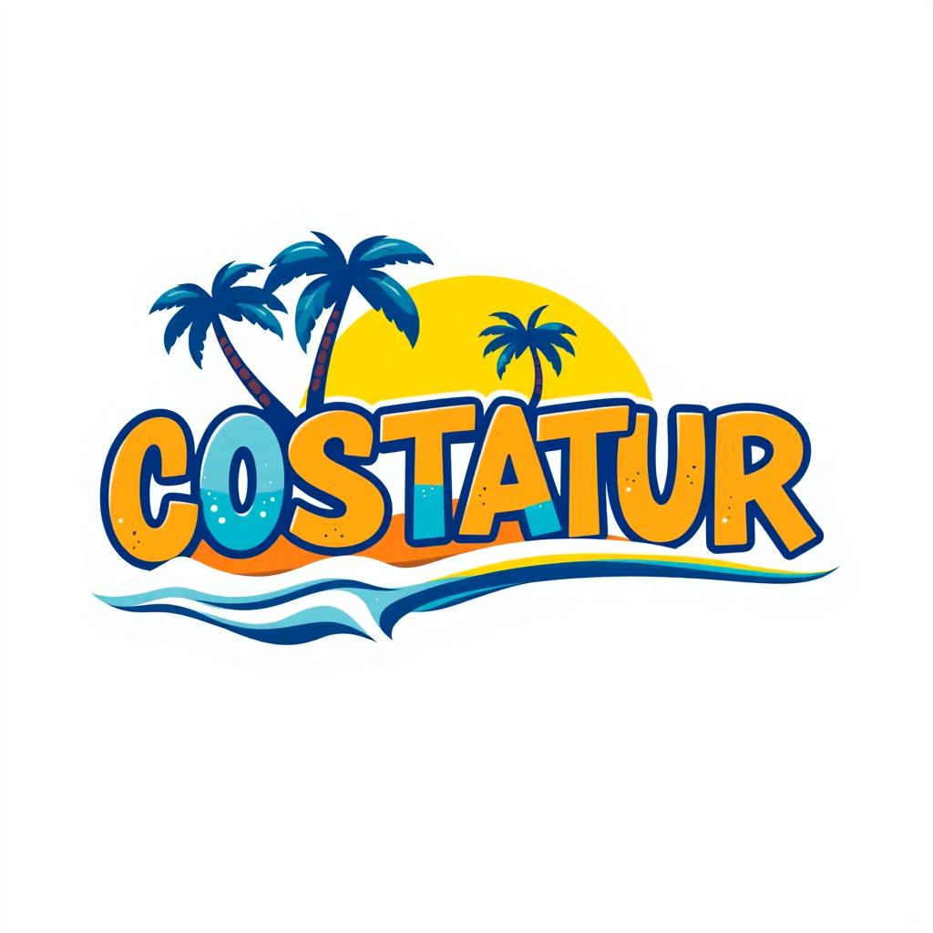 A vibrant and eye-catching logo design featuring the word "COSTATUR" in bold, playful typography
