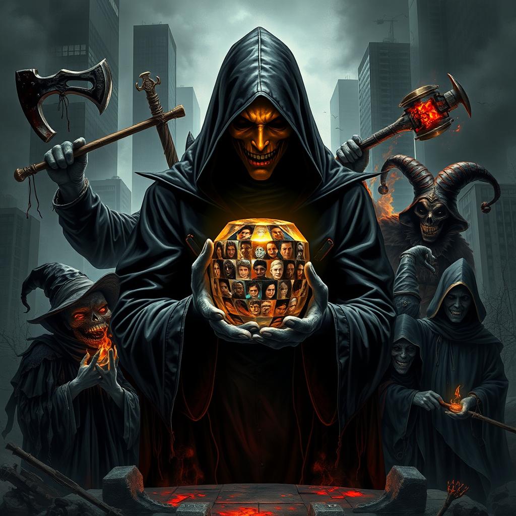 A modern, dark cover art without text, capturing an atmosphere of mystique and horror