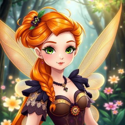 A fairy inspired by Bloom from Winx, featuring beautiful orange hair styled elegantly, depicted in an anime art style while showcasing German heritage