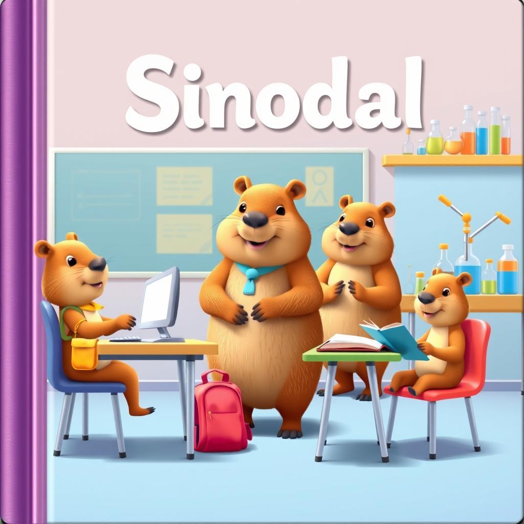 A charming cover illustration featuring three 3D-style capybaras in a colorful classroom setting