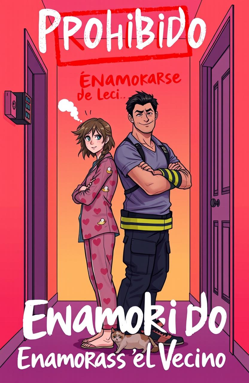 A vibrant gradient background featuring warm tones of pink and orange, creating a feeling of warmth and fire, representing the fiery chemistry between Emma and Lucas