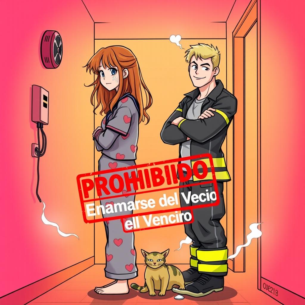 A vibrant gradient background featuring warm colors like pink and orange, conveying a sense of warmth and fire that reflects the intense chemistry between Emma and Lucas