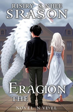 An academic setting featuring a white dragon behind the school