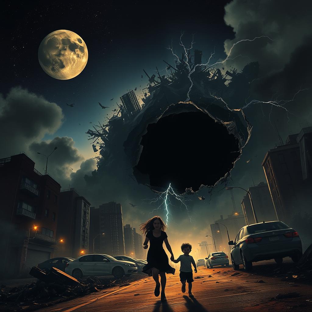 An apocalyptic scene with dark and dramatic tones