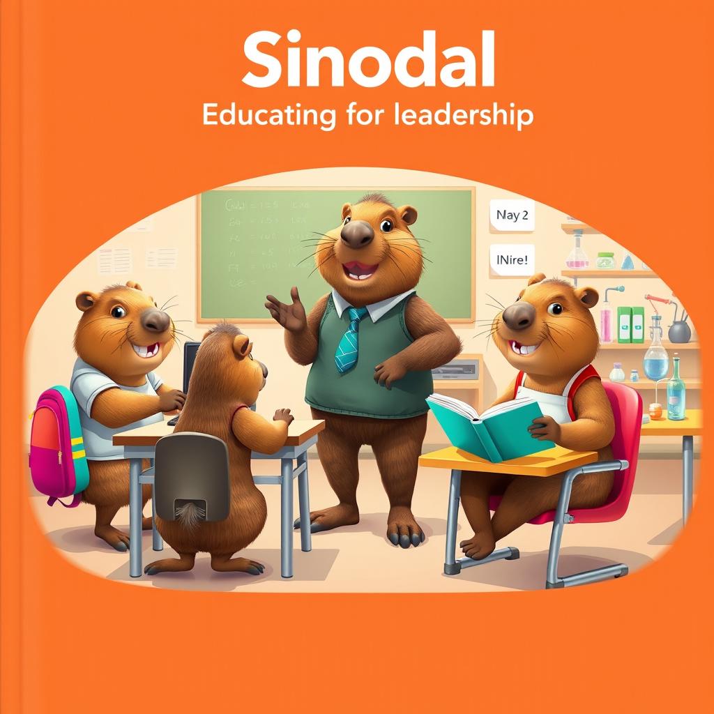A delightful cover illustration featuring three 3D-style capybaras in a lively classroom setting