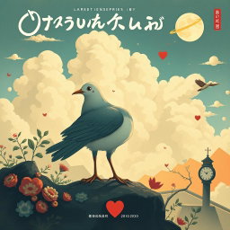 An artistic poster inspired by Oyasumi Punpun, featuring a stylized representation of Punpun in his unique bird-like form, set against a surreal and lush background that evokes emotions of nostalgia and contemplation