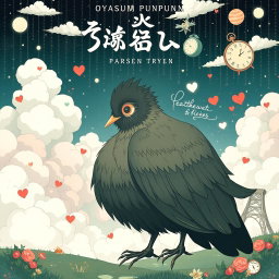 An artistic poster inspired by Oyasumi Punpun, featuring a stylized representation of Punpun in his unique bird-like form, set against a surreal and lush background that evokes emotions of nostalgia and contemplation