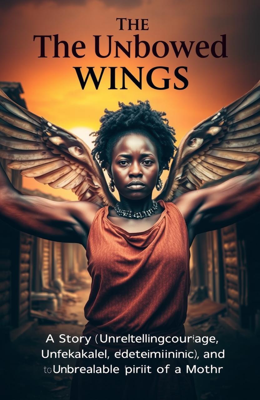 A book cover design featuring a strong African woman in a slum setting
