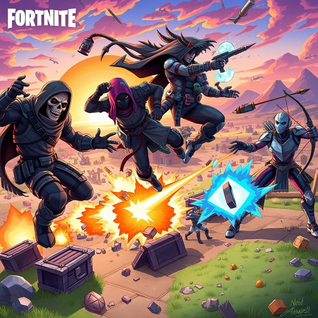 An action-packed illustration of the Fortnite Terror Team, featuring a group of fierce and unique characters in the midst of an epic battle scene