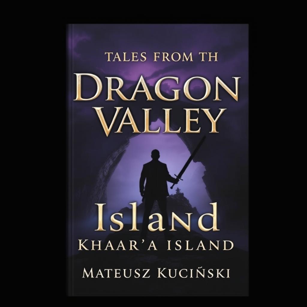 A dark fantasy themed book cover featuring a lone human figure standing slightly to the left in the foreground, facing the entrance of a dark cave
