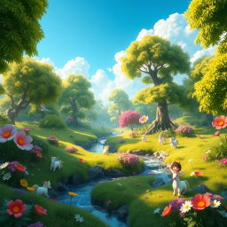 A fantastical forest landscape designed for a game, showcasing several expansive wide views