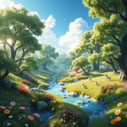 A fantastical forest landscape designed for a game, showcasing several expansive wide views