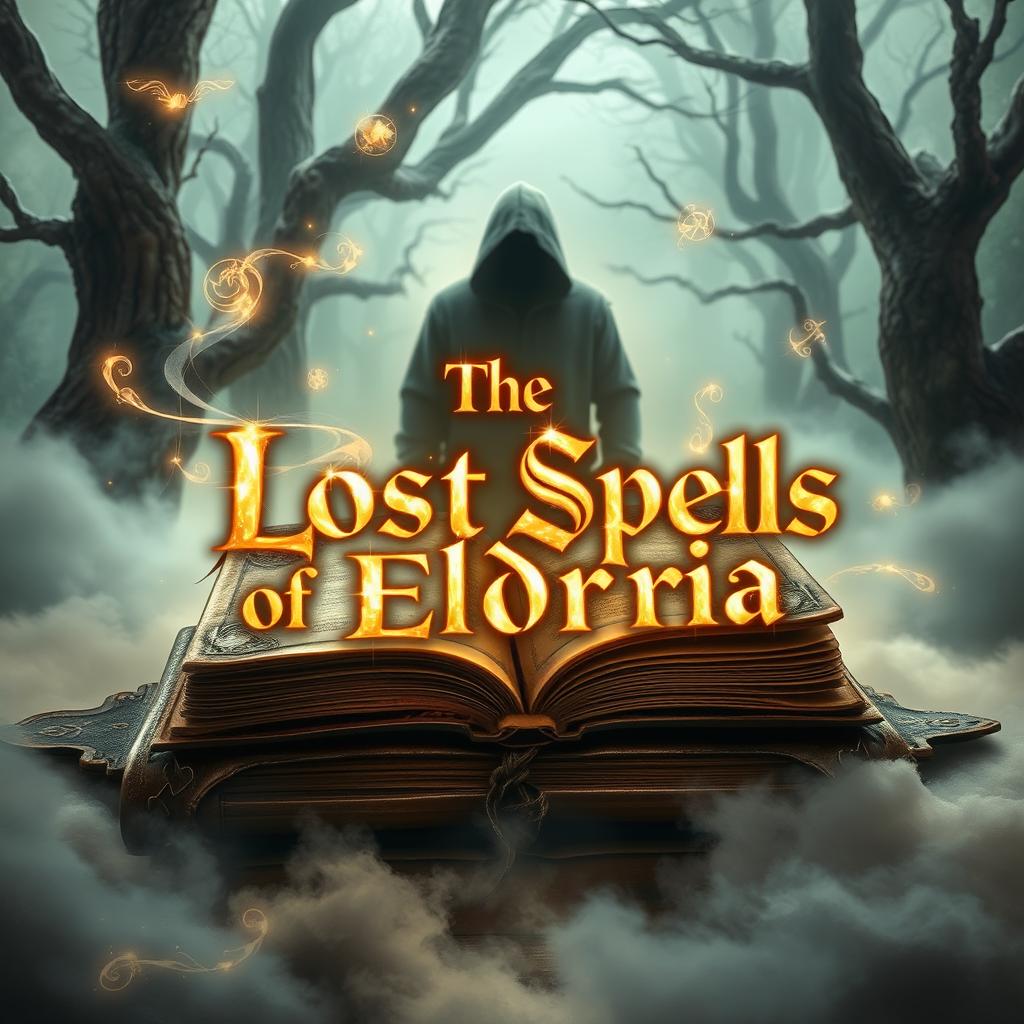 A captivating book cover for 'The Lost Spells of Eldoria'