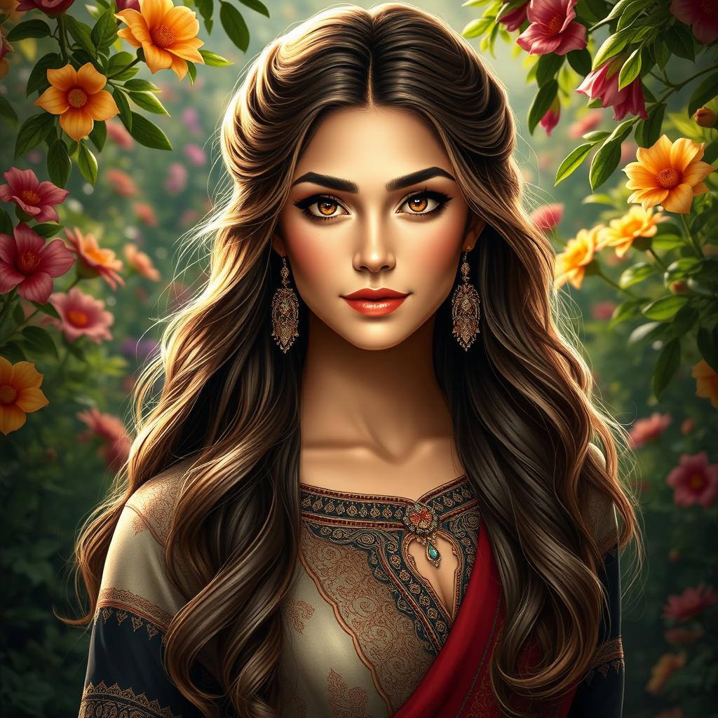 A stunning portrait of Rudabeh from the Shahnameh, showcasing her exceptional beauty