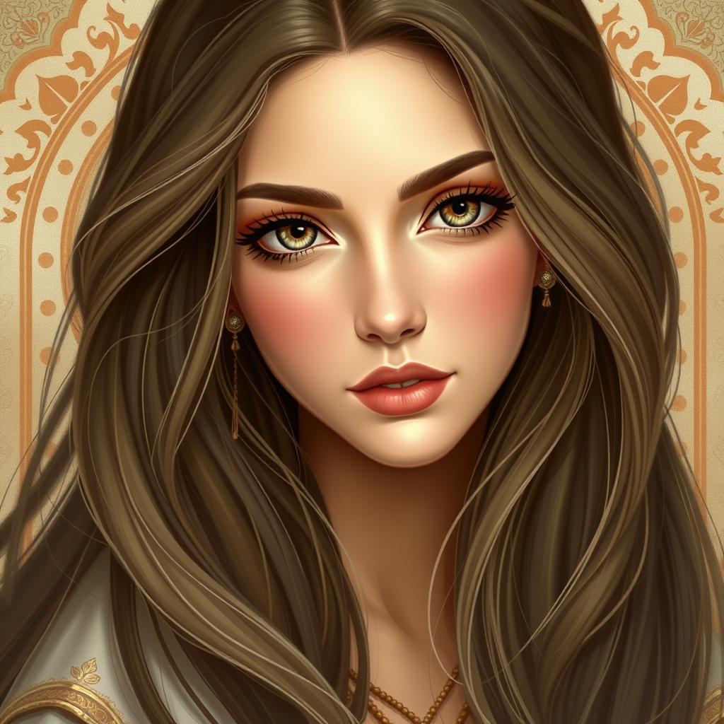 A portrait of Rudabeh, the enchanting character from the Shahnameh, showcasing her exceptional beauty