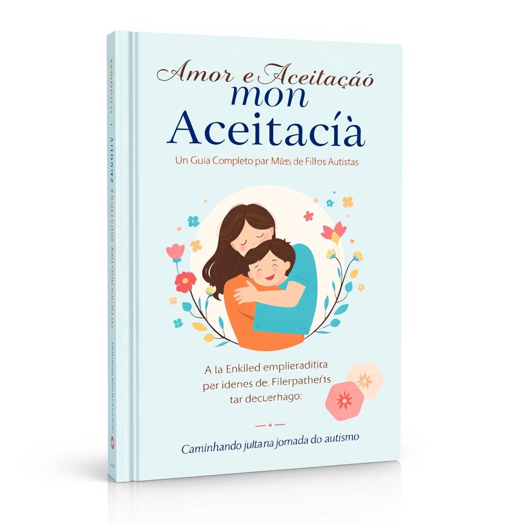 A beautifully designed book cover for a guide titled "Amor e Aceitação: Um Guia Completo para Mães de Filhos Autistas"