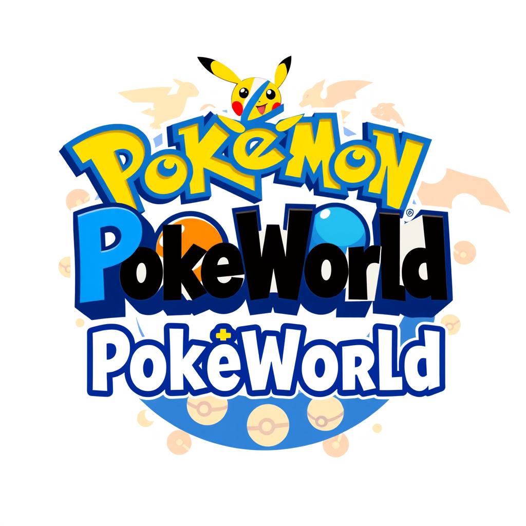 A vibrant and playful logo for 'PokéWorld' that embodies the spirit of Pokémon