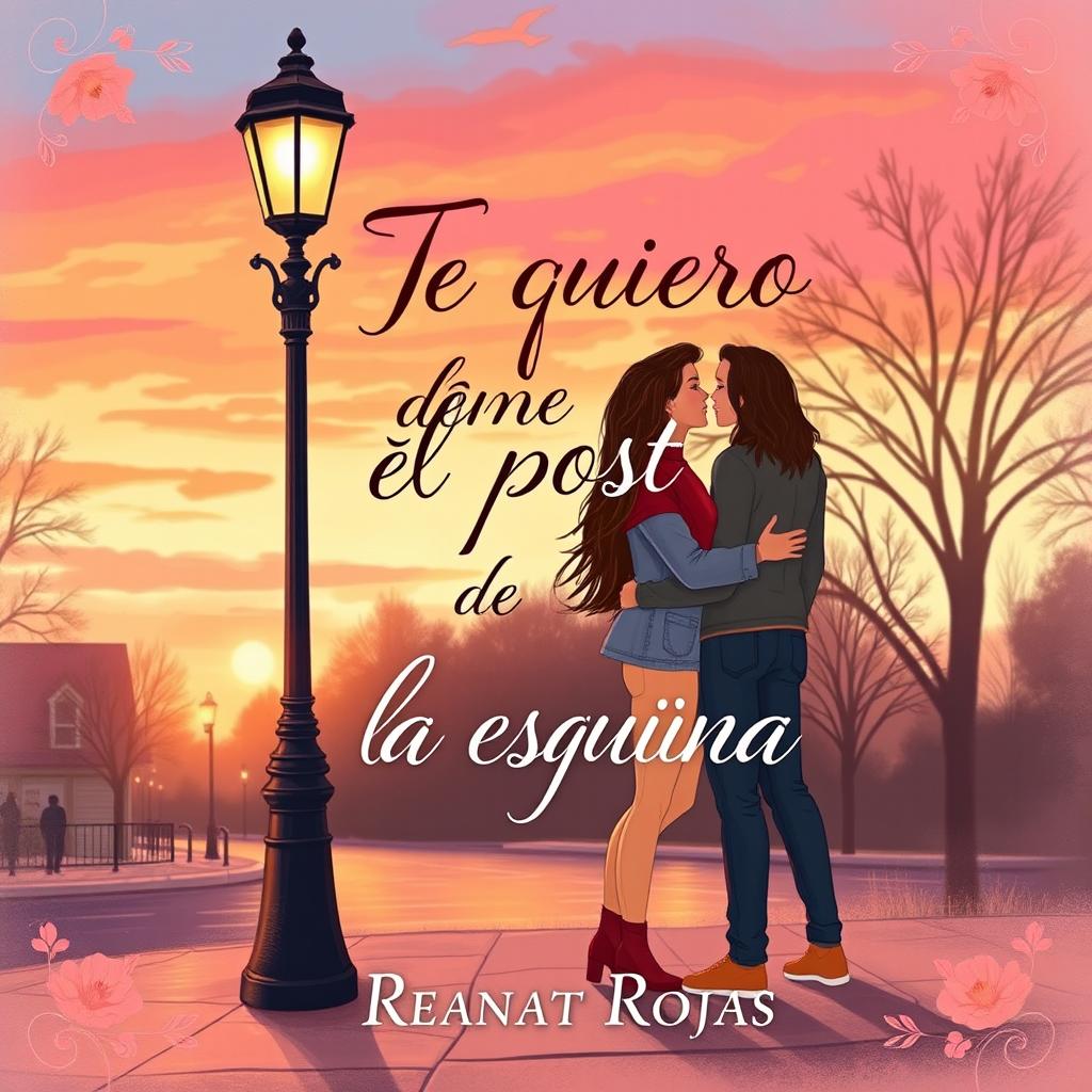 A romantic book cover titled "Te quiero desde el poste de la esquina" by Reanat Rojas
