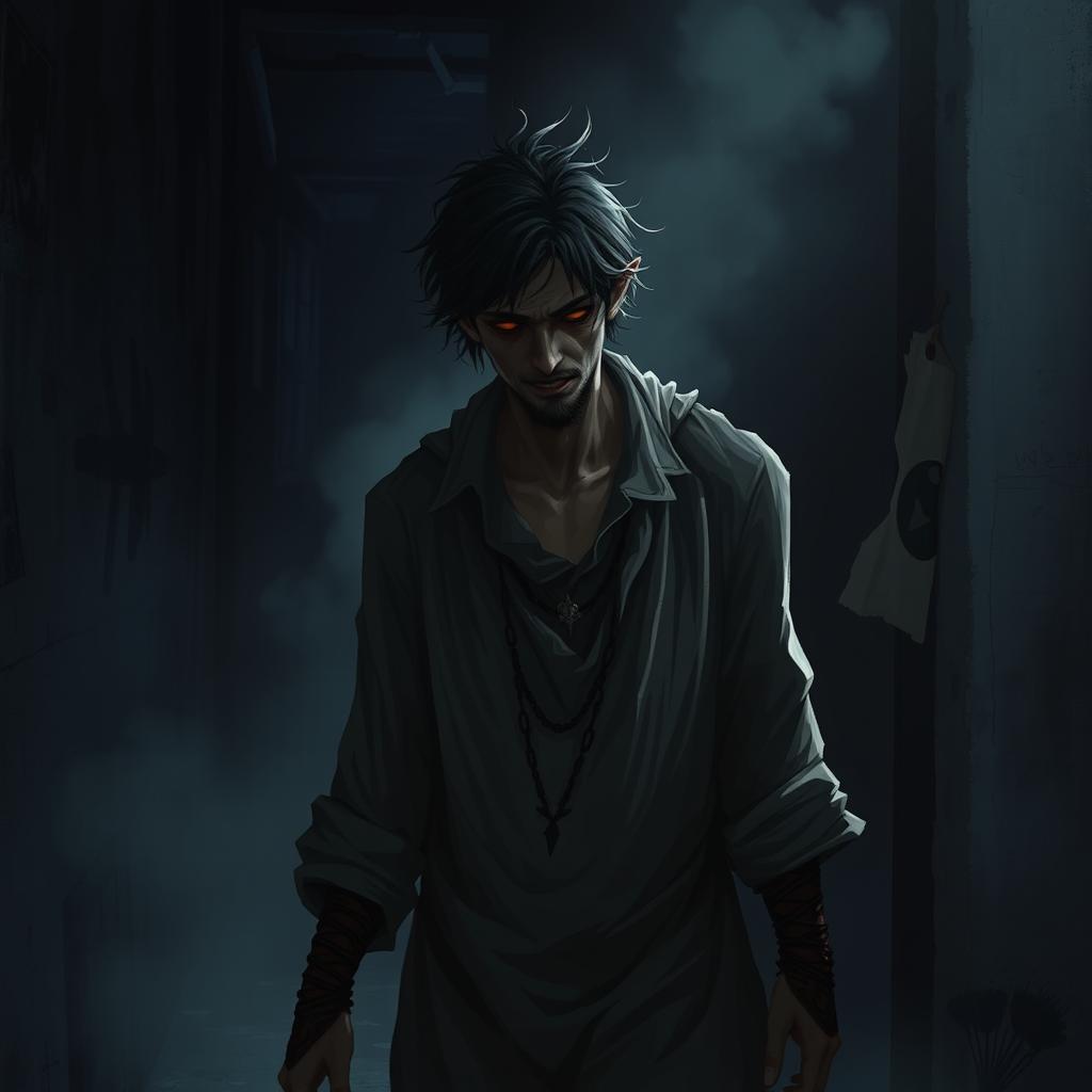 A character named Farzam who has lost his one true love and has gone insane, depicted in a dramatic and emotional scene