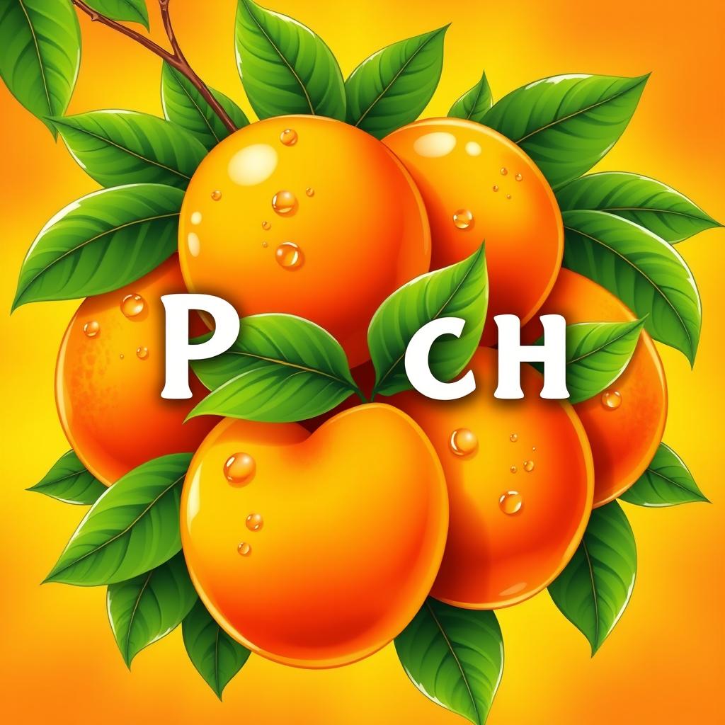 A vibrant poster featuring juicy peach fruits, illustrated in a fresh and inviting style