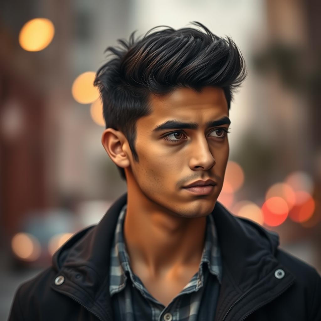 A portrait of a young man named Mehdi Adabi with striking features