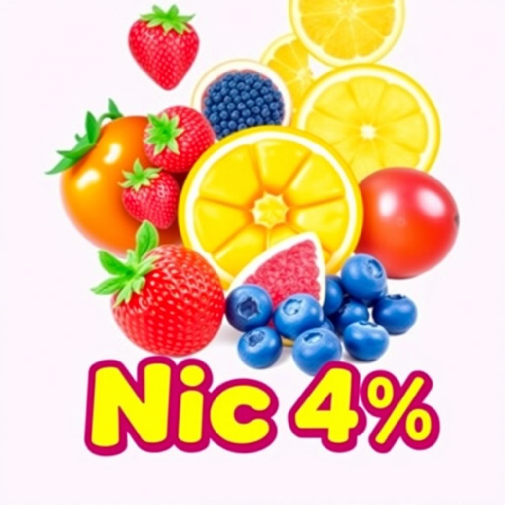 A colorful and vibrant poster showcasing a variety of fresh fruits such as strawberries, oranges, mangoes, and blueberries arranged beautifully in a playful and inviting composition
