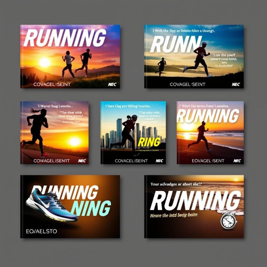 A visually striking set of book covers centered around the theme of running and athletics