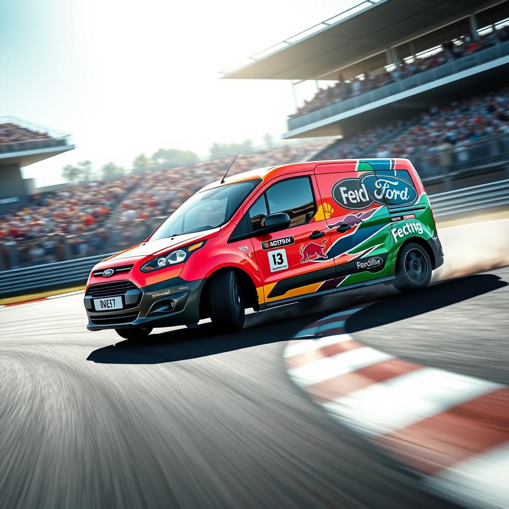 Thrilling High-Speed Racing Scene with a 2015 Ford Transit Connect