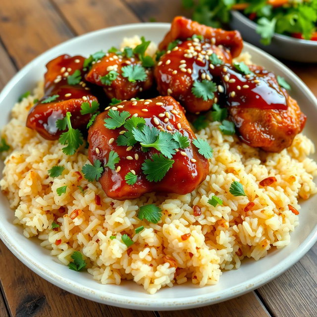 Irresistible Garlic Rice with Honey-Glazed Fried Chicken