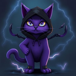 A purple cat with lightning abilities, resembling Death from Puss in Boots