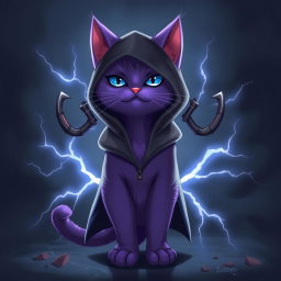 A purple cat with lightning abilities, resembling Death from Puss in Boots