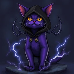 A purple cat with lightning abilities, resembling Death from Puss in Boots