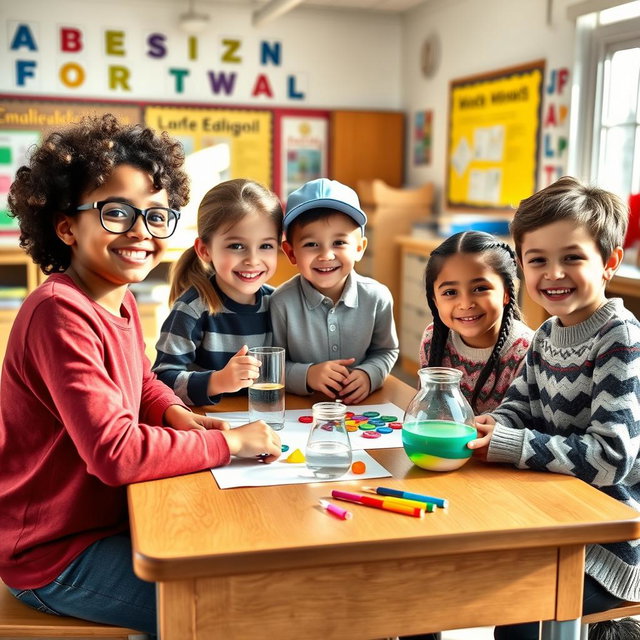 Capture the Joy: Cheerful Group Portrait of Elementary School Students