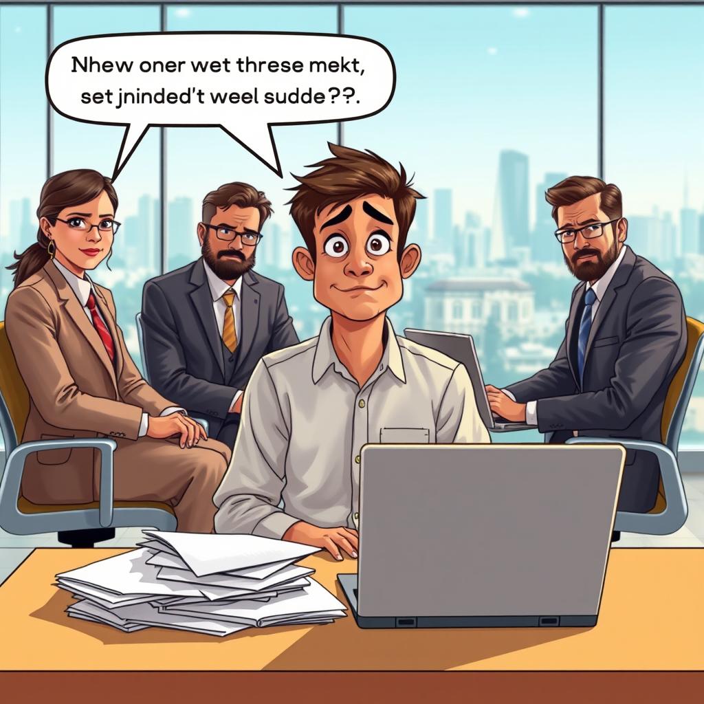 A humorous scene depicting a naive village boy who has just moved to the city for a new job