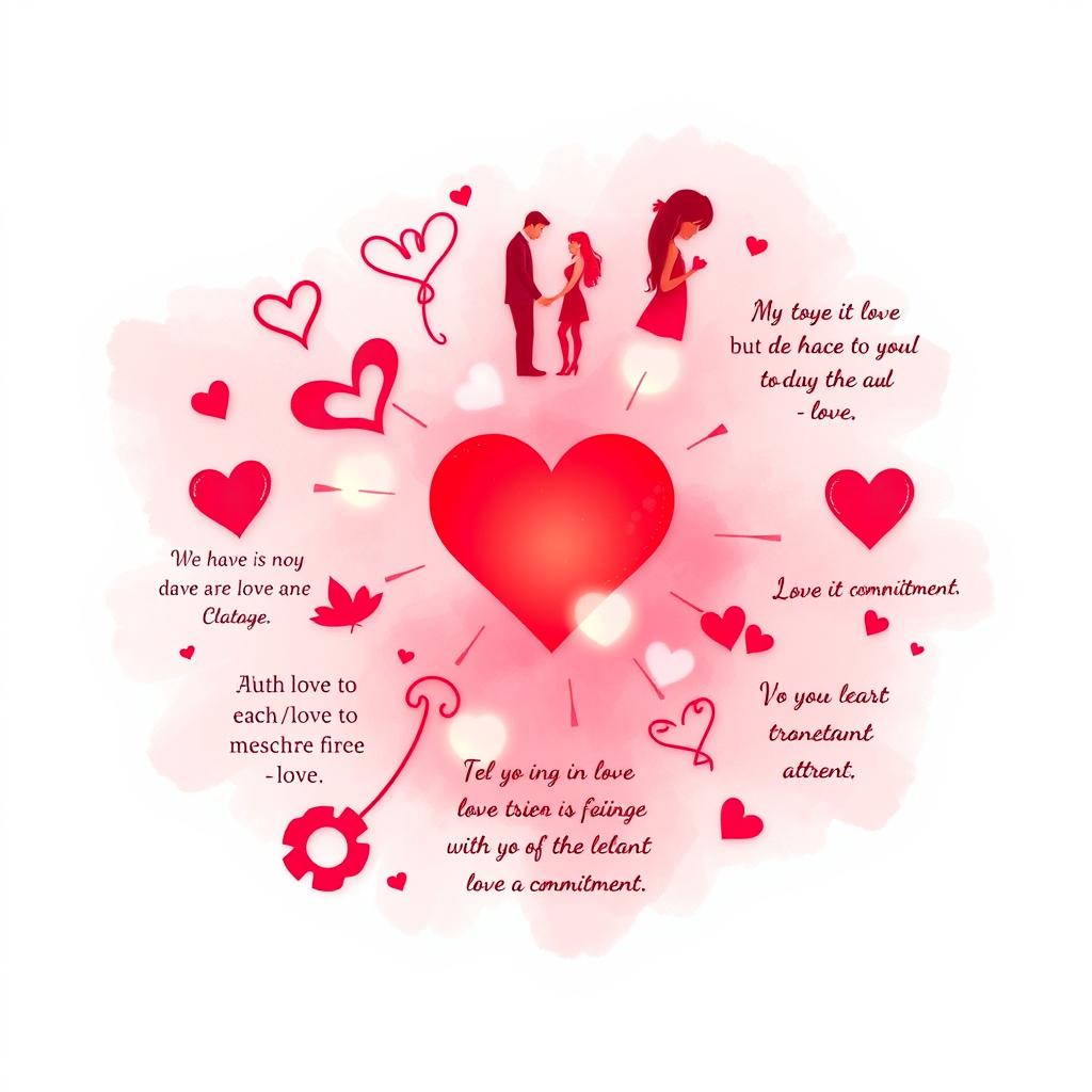 A visually appealing mini poster design depicting various symbols and elements that express attraction, love, and commitment