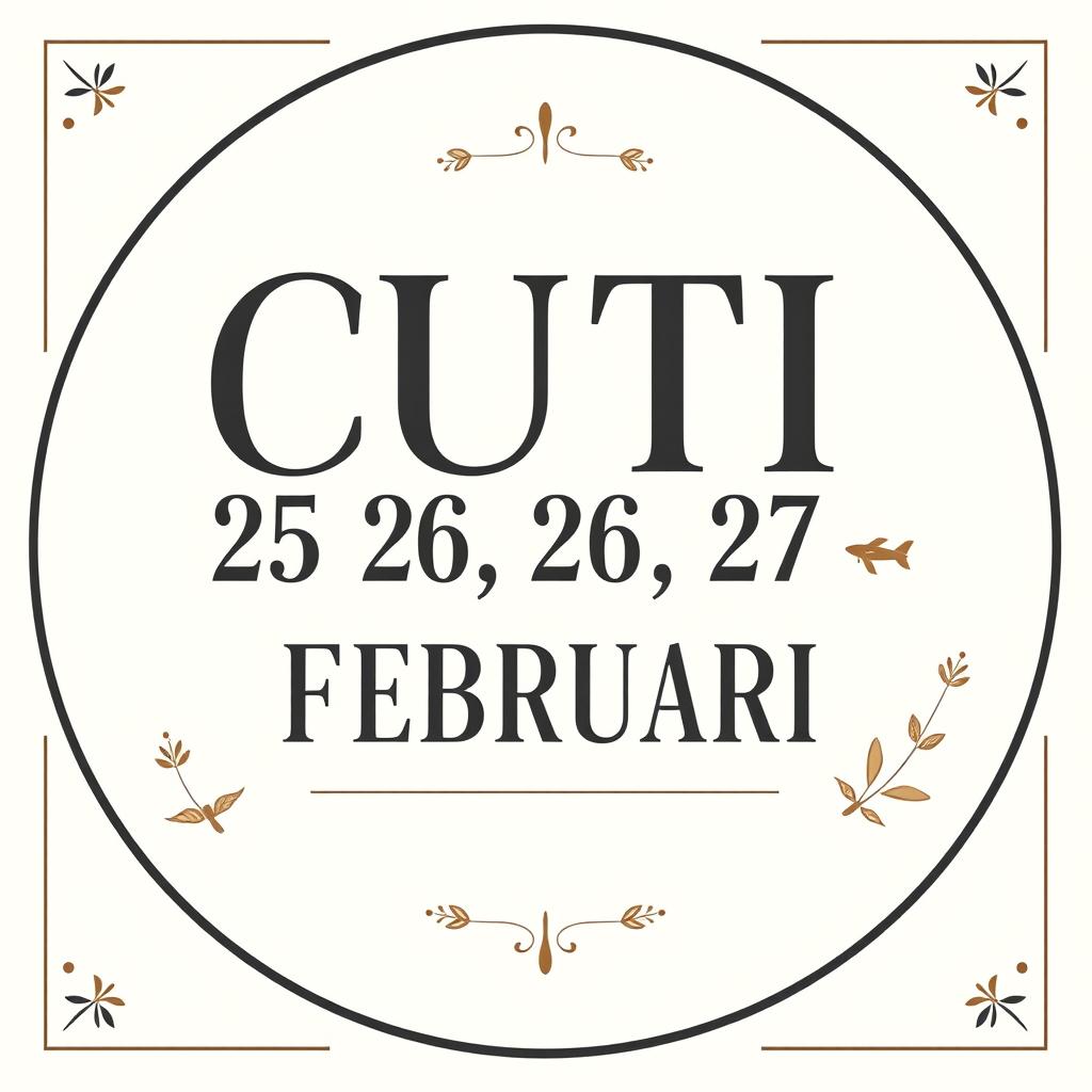A beautifully designed label for the dates "CUTI 25, 26, 27 FEBRUARI" featuring an elegant and modern style