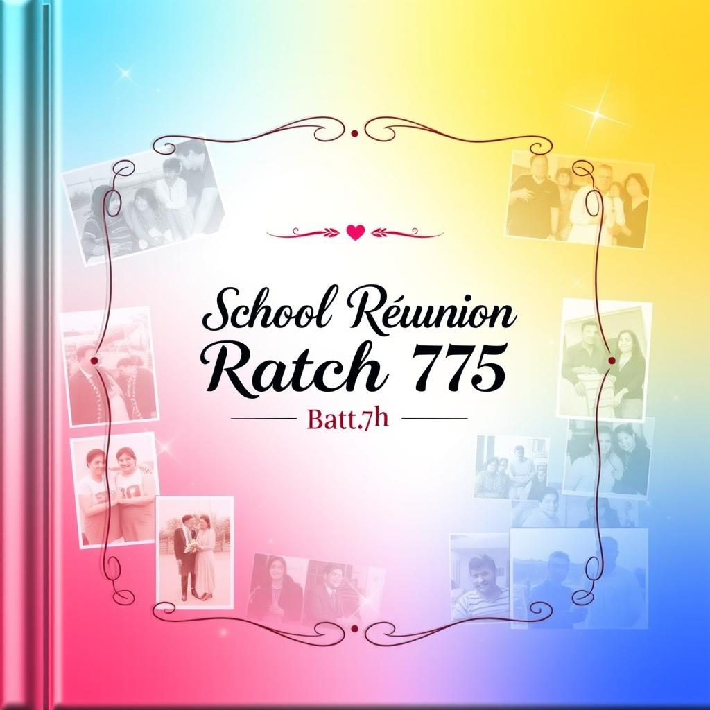 A beautifully designed front cover for a photo book titled 'School Reunion Batch 75'