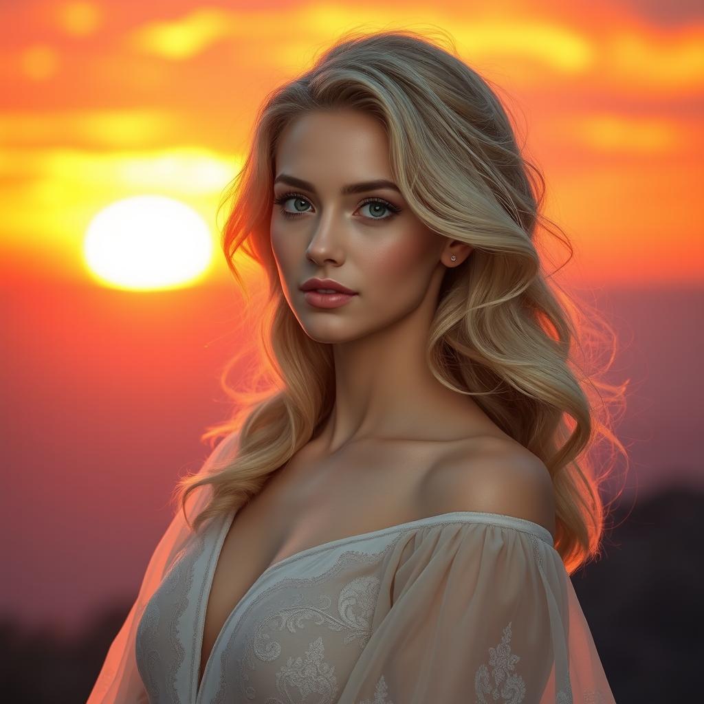 A beautiful female figure with an elegant and enchanting appearance, featuring a refined and radiant face