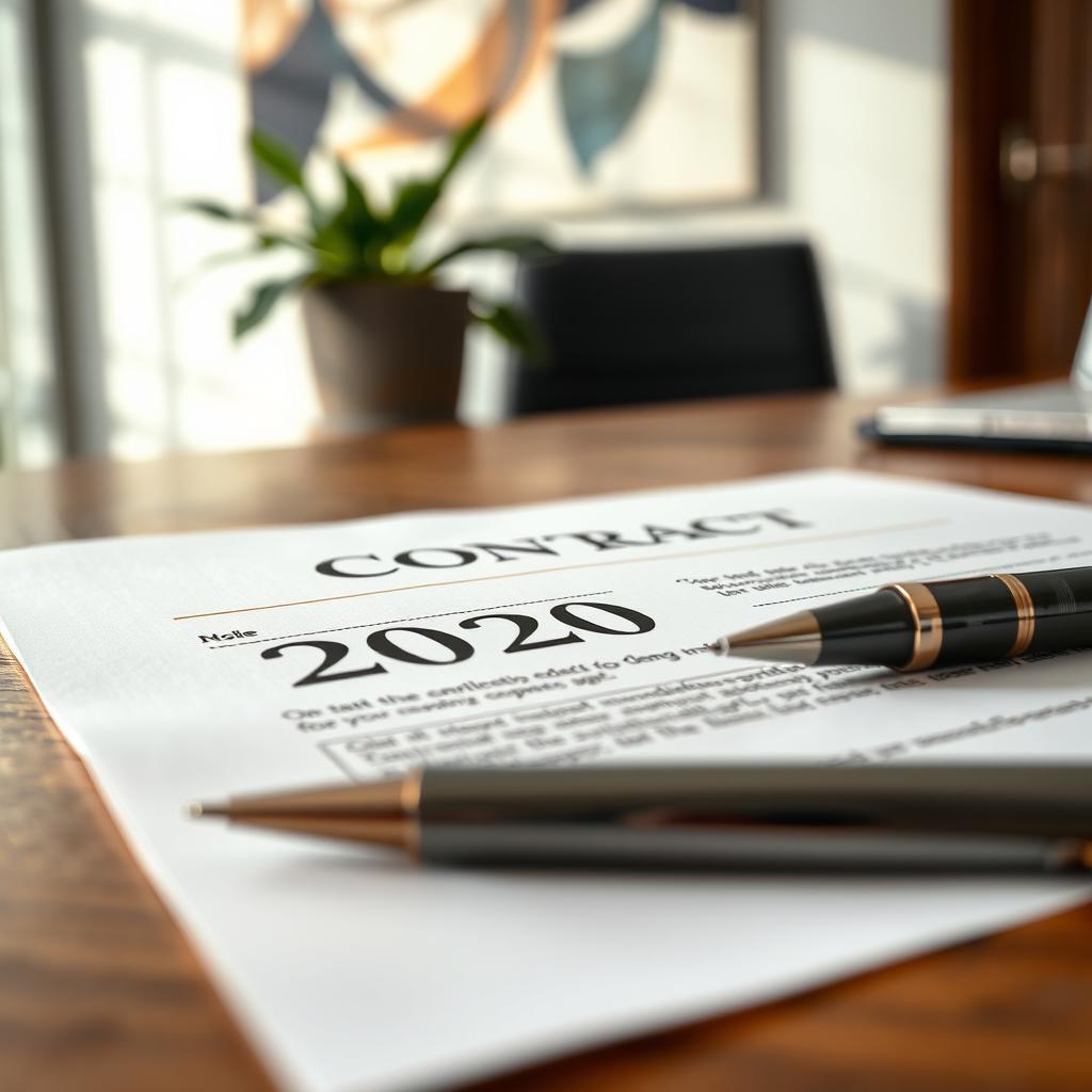 A close-up view of a formal contract document, with the date fields clearly visible and prominently featuring the year 2020