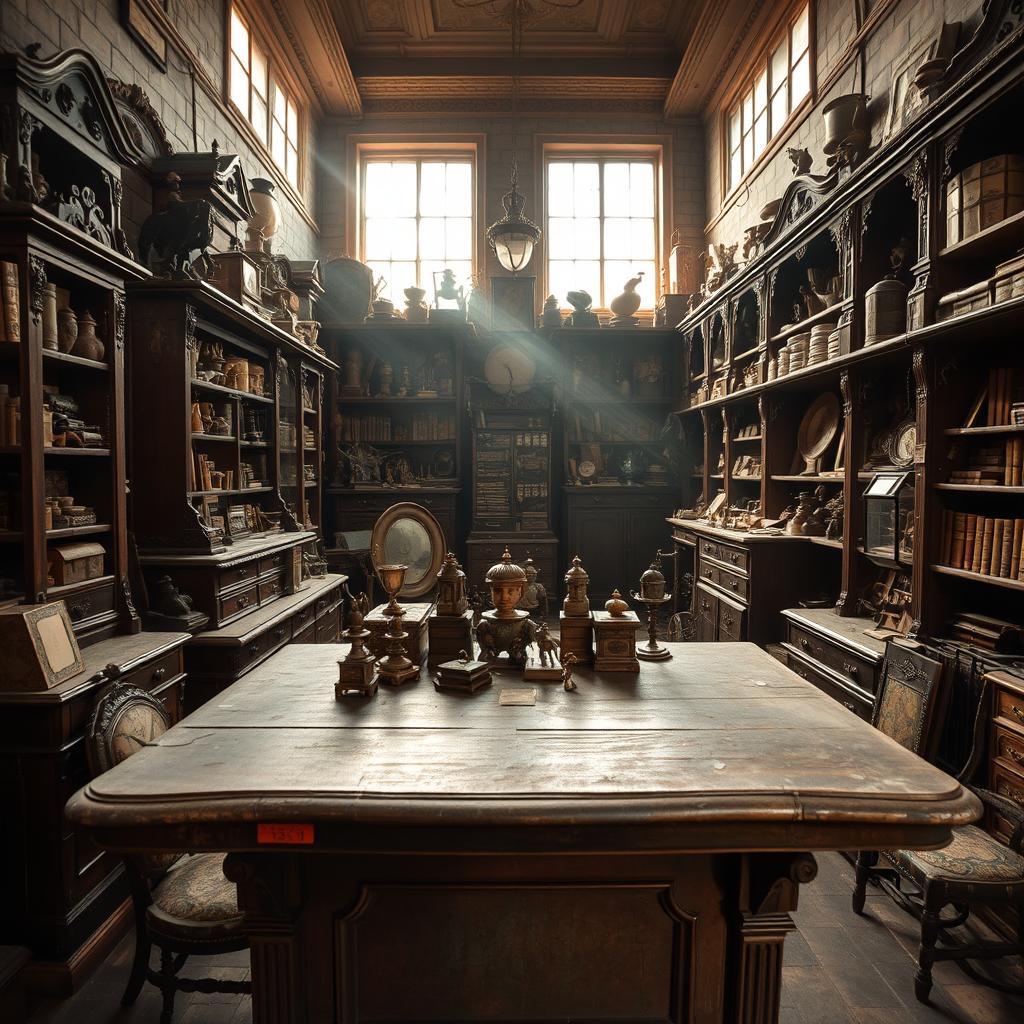 An old antique shop, filled with dusty treasures and vintage items