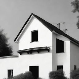 A house with a fresh coat of paint, starkly contrasted in black and white.