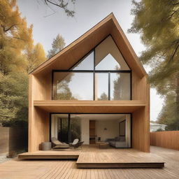 A cozy house with a light brown wooden floor, complementing the overall structure. 